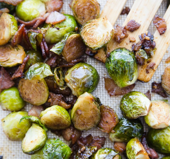 Honey Bacon Brussels Sprouts - Cooked Sprouts on pan