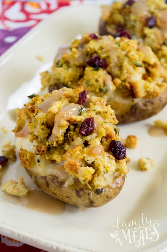 Loaded Thanksgiving Leftover Baked Potatoes - Family Fresh Meals