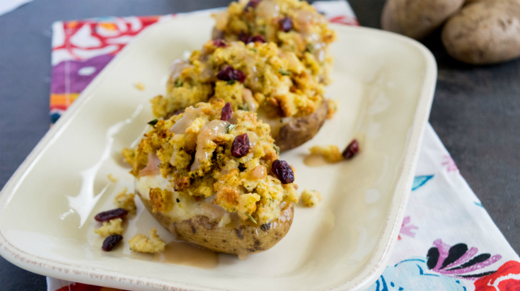 Loaded Thanksgiving Leftover Baked Potatoes - Potatoes on Plate