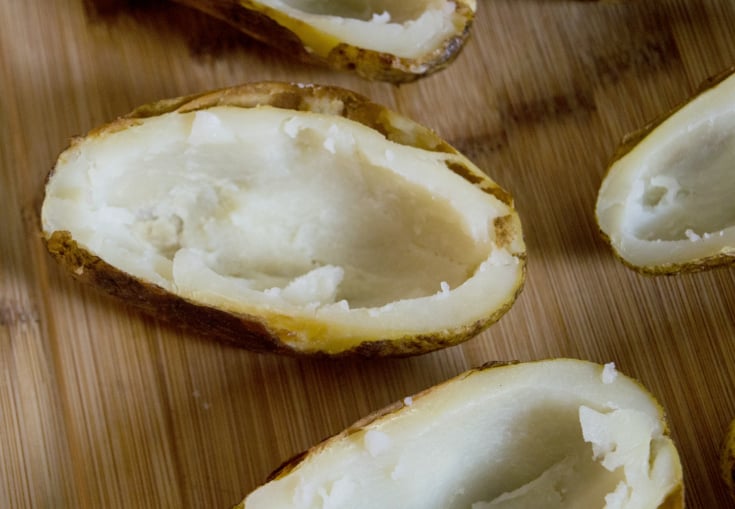 Loaded Thanksgiving Leftover Baked Potatoes - Potatoes scooped out