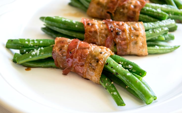 Bacon Wrapped Green Bean Bundles - Served on a plate