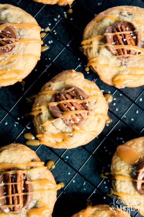 Chocolate Chip Turtle Cookies - Family Fresh Meals - Cookies on cooling rack