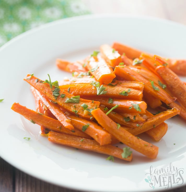 Honey Garlic Roasted Carrots - Carrots served on plate