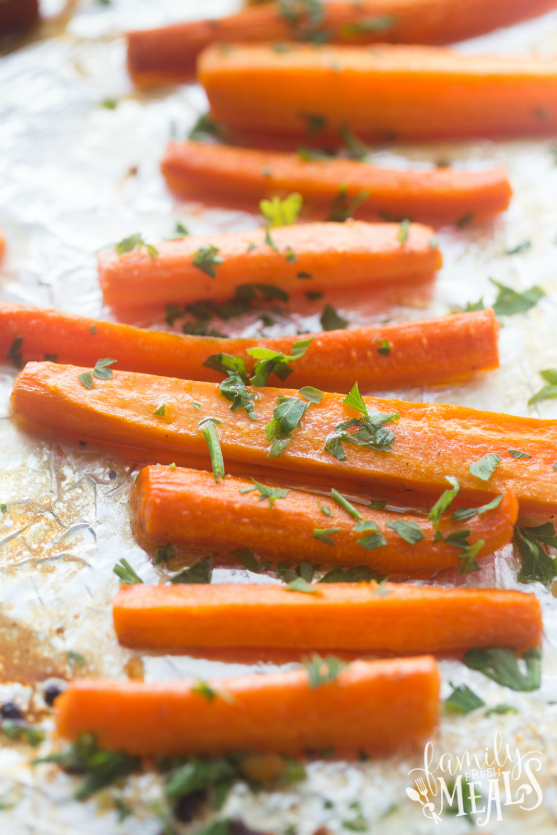 Honey Garlic Roasted Carrots - Cooked on baking sheet