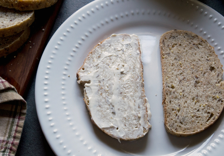 Roasted Vegetable Grilled Cheese - Mayo spread on bread