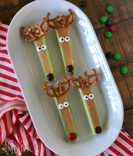 Super fun Reindeer Snacks - On a white plate