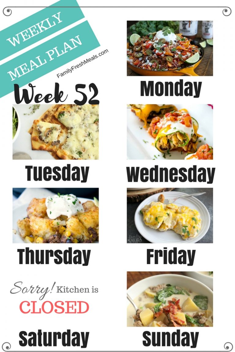 Easy Weekly Meal Plan Week 52