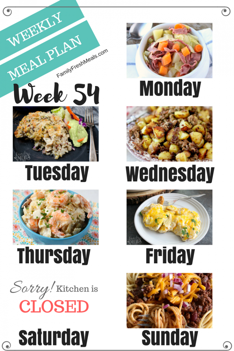 Easy Weekly Meal Plan Week 54