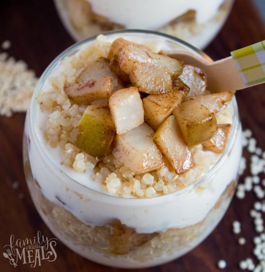 Cinnamon Pear Quinoa Parfaits - Served for breakfast - Family Fresh Meals