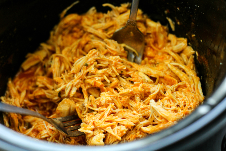 Crockpot Buffalo Chicken Sandwiches - Shred chicken in crockpot