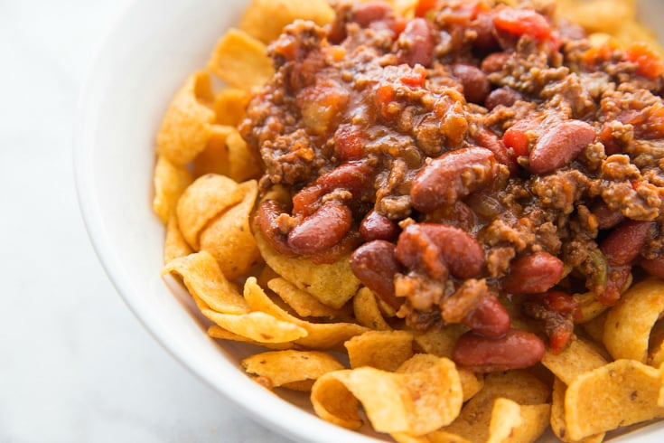 Crockpot Frito Pie - Frito pie served in a bowl