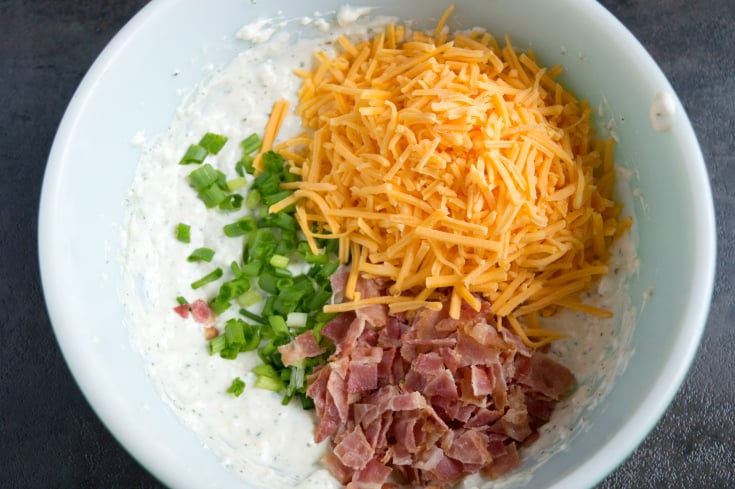 Loaded Crack Dip - Bacon, cheese and green onions in mixture