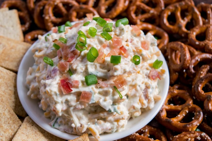 Loaded Crack Dip - Served in a bowl with pretzels and crackers