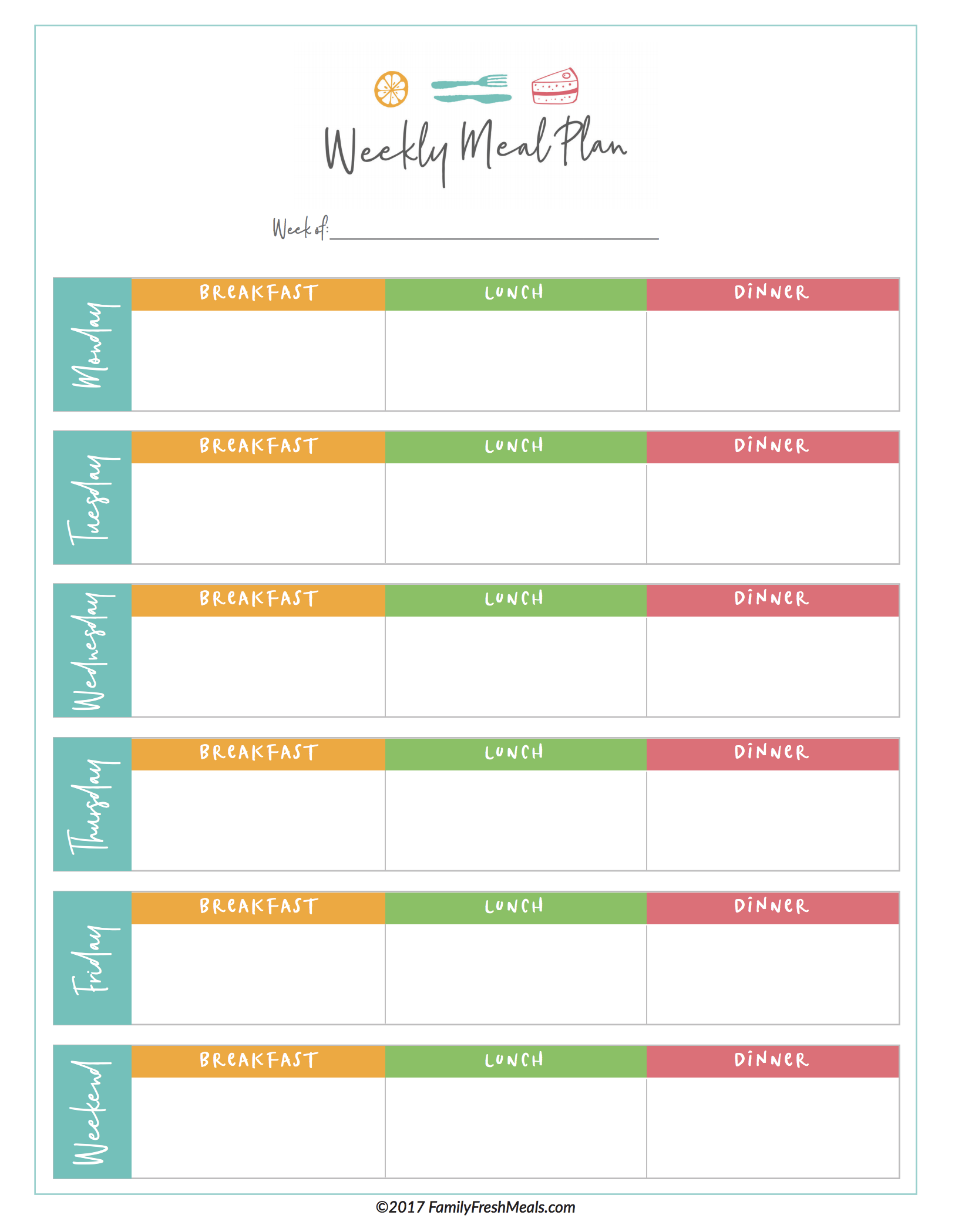 Meal Planning Template Printable