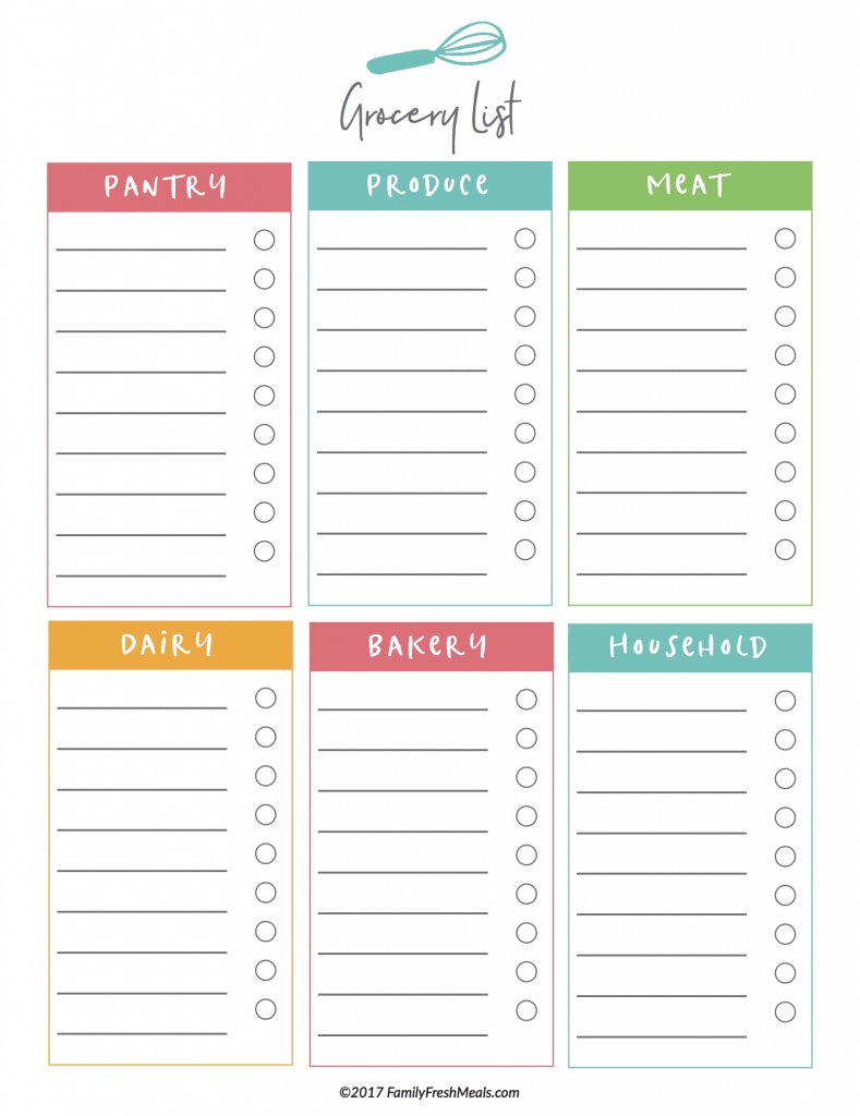 Free Meal Plan Printables - Family Fresh Meals With Menu Chart Template
