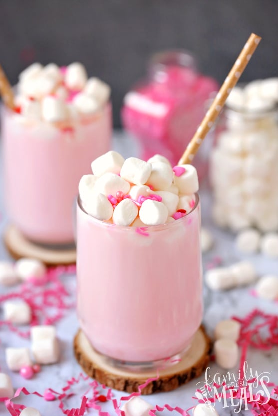 Mini pink white pillows to top hot chocolate online