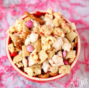 Valentines Snack Mix Free Printables - Family Fresh Meals Free Valentine's Day Treat served in a bowl