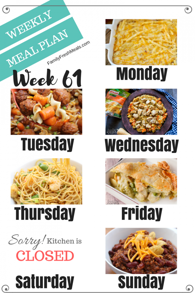 Easy Weekly Meal Plan Week 61