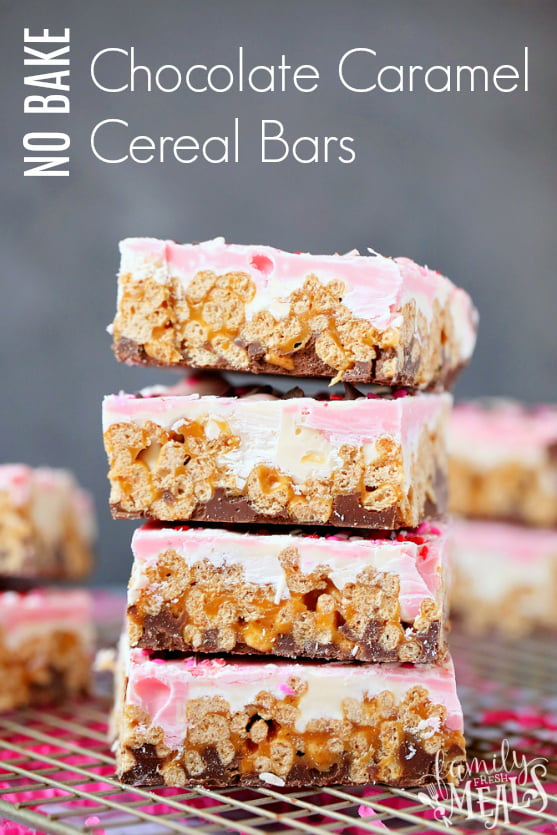 No Bake Chocolate Caramel Cereal Bars