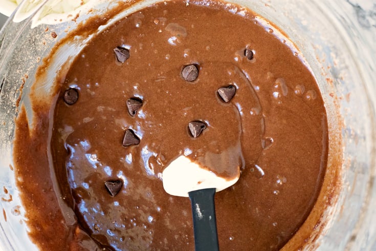 Mint Chocolate Brownies - Brownie mix in a glass bowl