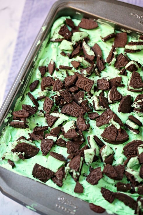 Mint Chocolate Brownies in a baking pan