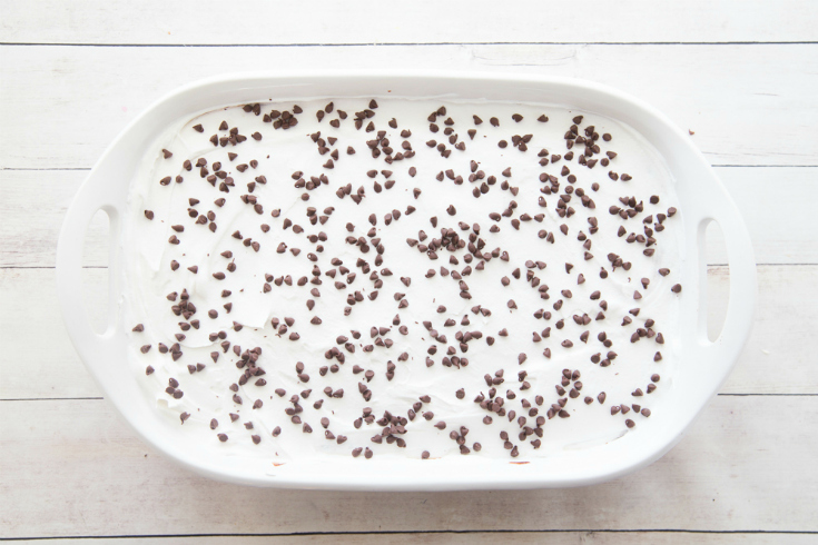 OMG Chocolate Lasagna Dessert - Chocolate lasagna topped with mini chocolate chips