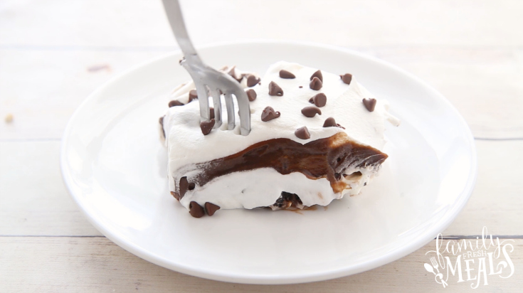 OMG Chocolate Lasagna Dessert - Add chocolate pudding to top of whipped cream mixture