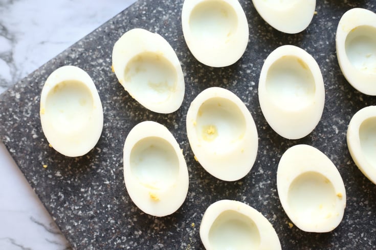 Blue Ribbon Deviled Eggs - Hard boiled eggs whites hallowed out