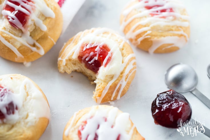 Cherry Cream Cheese Danish - Family Fresh Meals - Danish with bite taken out of it