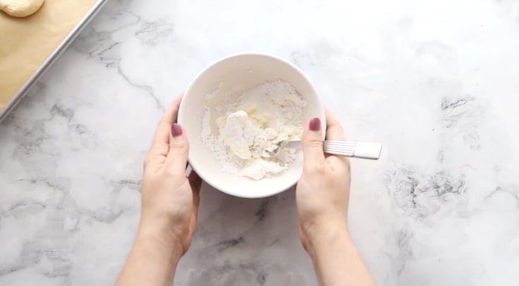 Cherry Cream Cheese Danish - cream cheese mixture in a white bowl