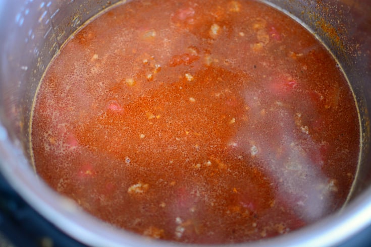 Instant Pot Taco Pasta - ingredients in the Instant Pot