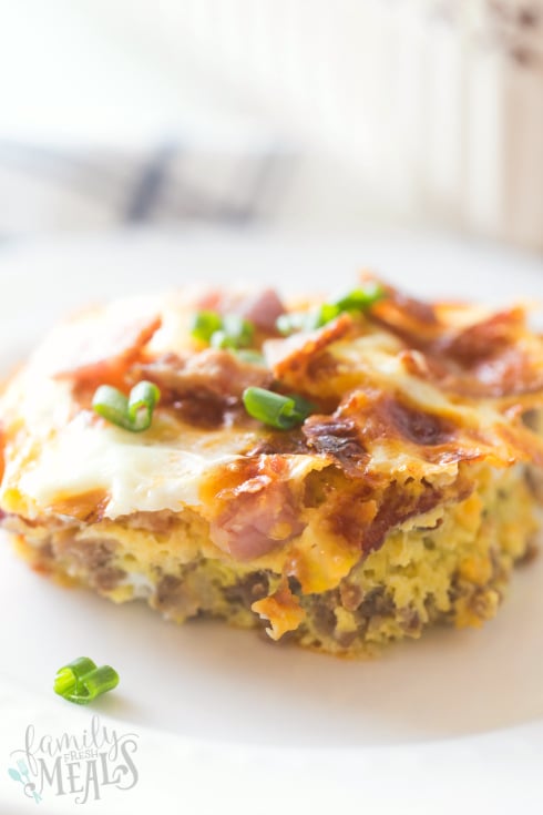 Meat Lovers Baked Omelet Recipe - Slice of omelet on a plate