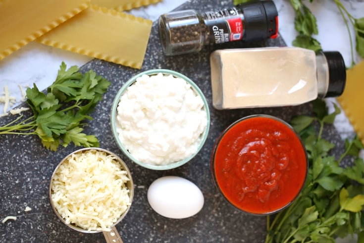 Cheesy Lasagna Rolls - Ingredients measured out