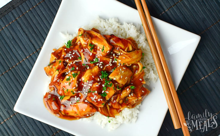 Instant Pot Honey Garlic Chicken - Recipe served on a white square plate