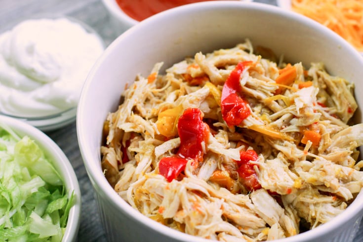 Instant Pot Chicken Fajitas -Fajita meat in a white bowl