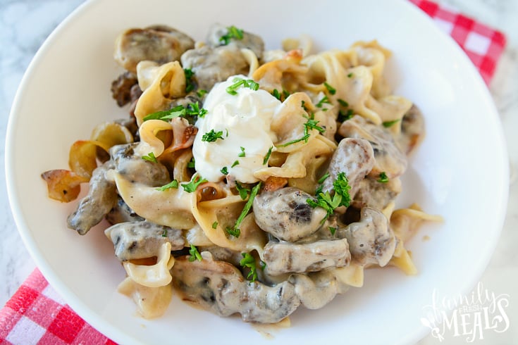 Beef Stroganoff Casserole - Serve in a white dish