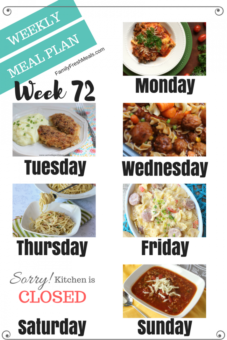 Easy Weekly Meal Plan Week 72