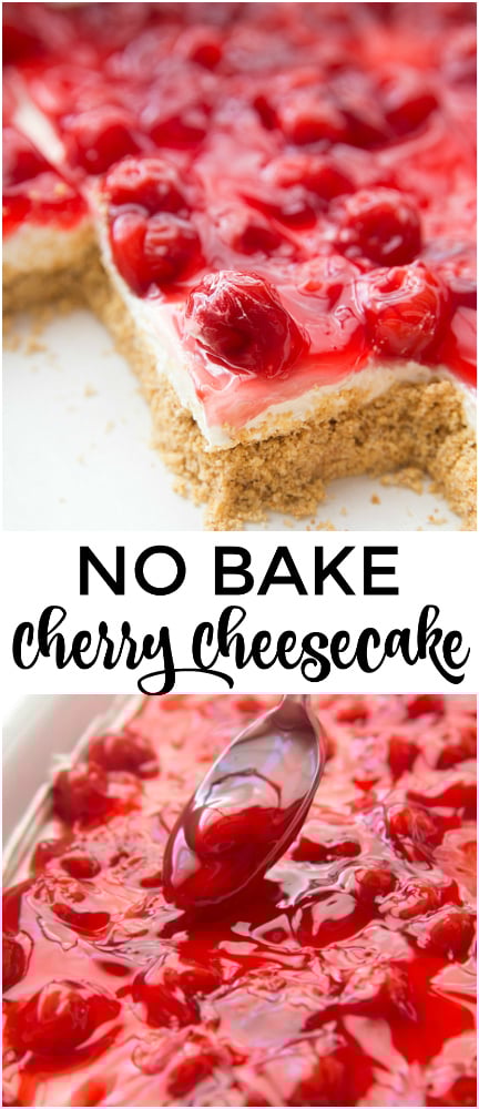 No Bake Cherry Cheesecake Dessert #dessert #nobake #nobakedessert #cherrycheesecake #cherry #summerdessert #familyfreshmeals via @familyfresh