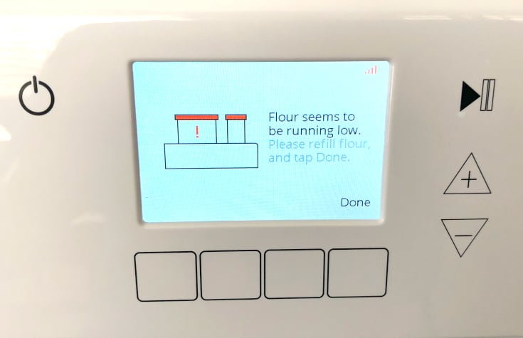 Rotimatic screen indicating ingredient levels are low