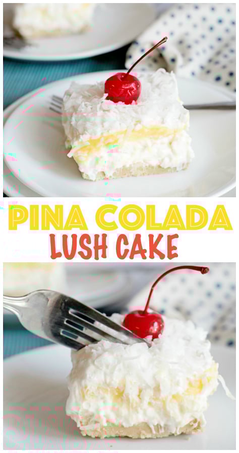 Pina Colada Lush Cake #familyfreshmeals #cake #lushcake #pinacolada #pinacoladacake #dessert #summerdessert #coconut via @familyfresh