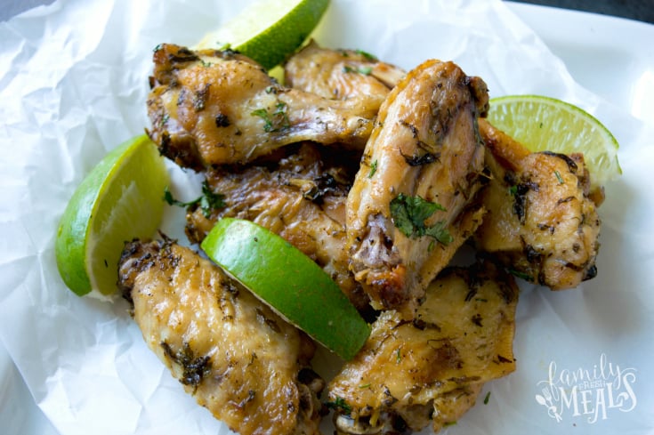 Cilantro Lime Chicken Wings - Baked wings served with lime wedges