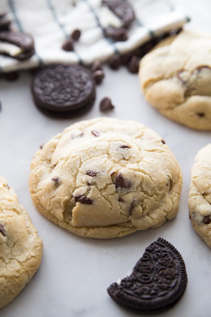 Jumbo Oreo Stuffed Chocolate Chip Cookies - Cookies cooling on the counter