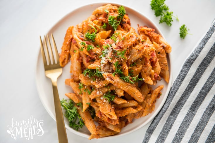 Instant Pot Three Cheese Ziti - served on a white plate