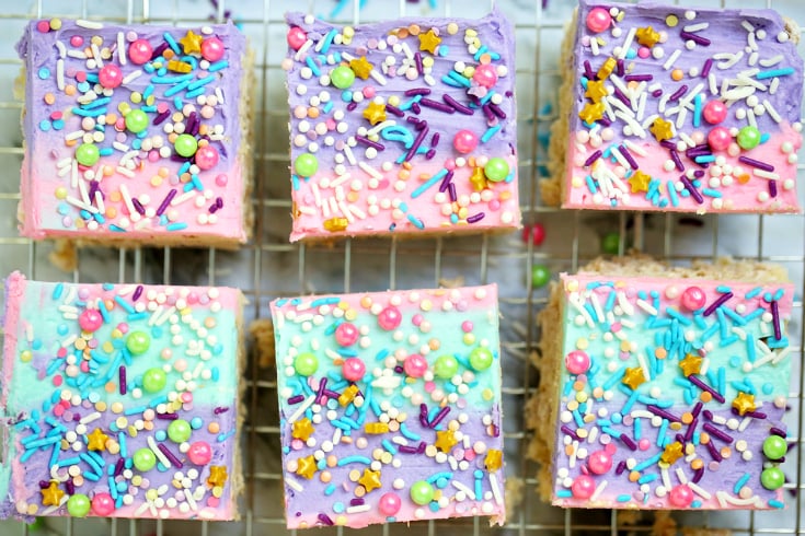 Unicorn Cereal Bars - Cut into squares and drying on a drying rack