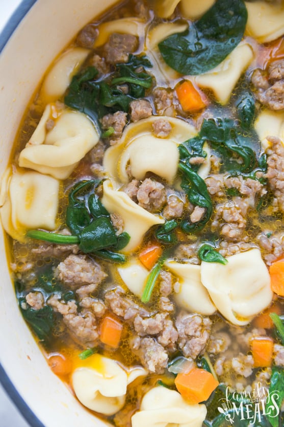 Italian Tortellini Soup - Soup cooking in dutch oven