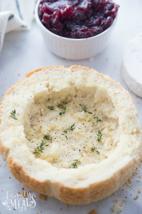 Pull Apart Cranberry Brie Bread Bowl - Bread bowl with seasoning added to it - Family Fresh Meals