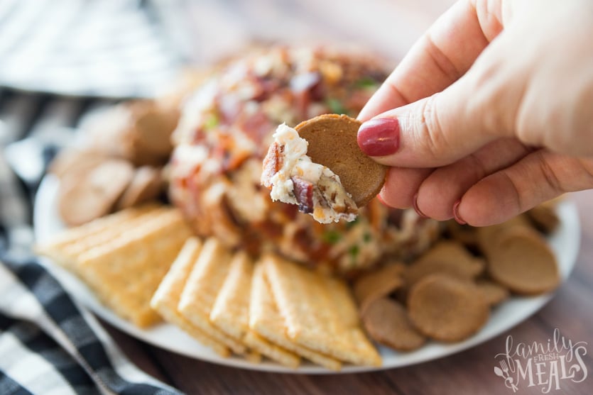 Savory Bacon Cheese Ball - serve cheese ball with rye crisps and crackers