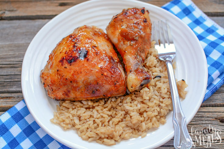 Baked Apricot Chicken - Easy Baked chicken Recipe served on white plate with rice