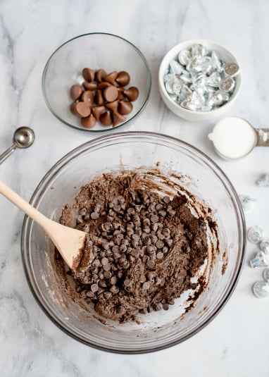 Easy Cake Mix Kiss Cookies - Chocolate chips mixed into cake mix