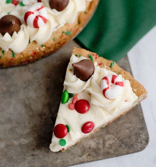 Holiday Sugar Cookie Cake - Slice of cake on a baking sheet